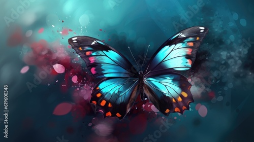 Colorful butterfly artwork, watercolor of butterfly, vivid colors, butterfly banner background and web banner, AI © Michael