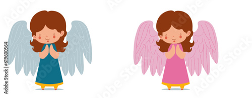 Lindo angel de la guarda vectorial con grandes alas, bautizmo, niño o niña.