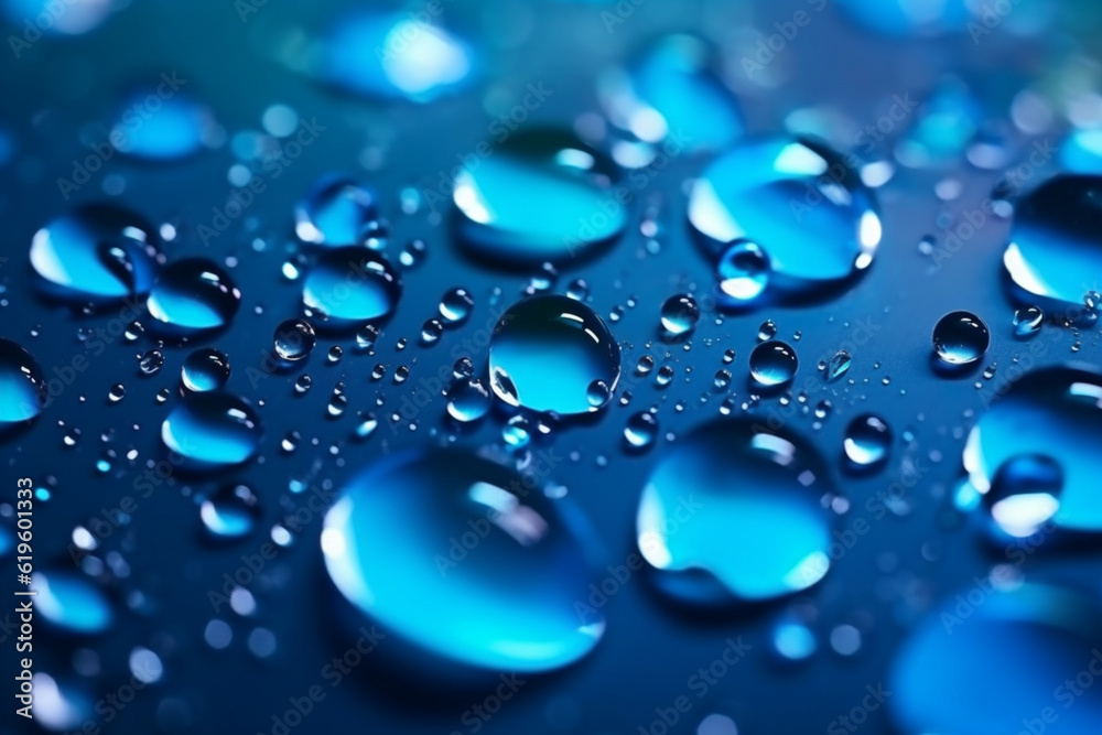 Mystical water drops on a deep blue canvas with gradient and luminous highlights. Generative AI Mystical water drops on a deep blue canvas with gradient and luminous highlights. Generative AI