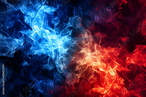 Red and blue fire on balck background Generative AI