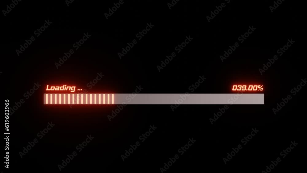Styled animation of a loading progress indicator from 0 to 100% percent. The interface changes color from red to green on a black background.