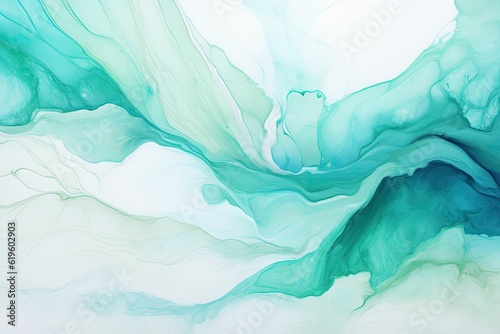 a tranquil blending of mint green and seafoam blue abstract shape for backgrounds, generative ai