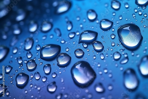 Water drops on a deep blue background with gradation and highlights Generative AI