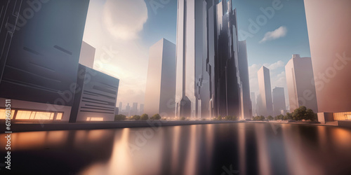 Panoramic view of futuristic morden city skyline. 