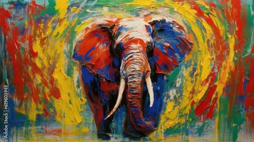 Elephant form and spirit through an abstract lens. dynamic and expressive Elephant print by using bold brushstrokes, splatters, and drips of paint. Elephant raw power and untamed energy 