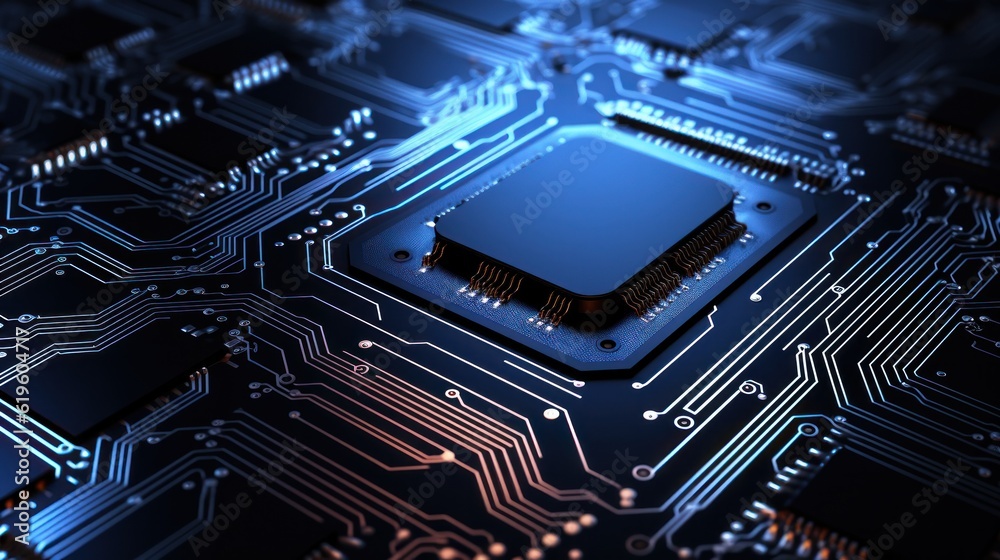 Abstract microchip technology background with room for AI or other text