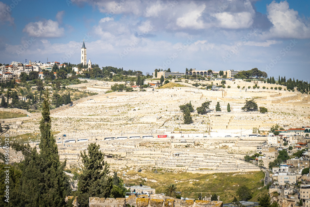 Fototapeta premium mount of olives, jewish cemetery, view from ramparts walk, jerusalem, old city, ramparts walk, israel, middle east