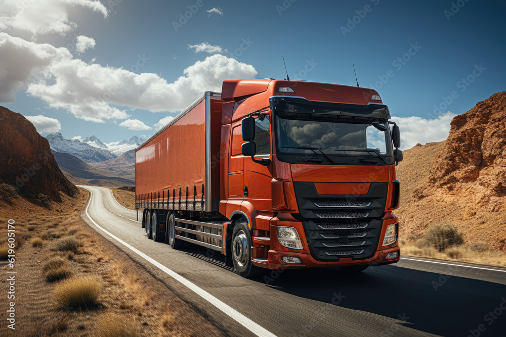 Modern semi trailer trucks gracefully navigating the road, showcasing their sleek design and functionality. Generative Ai. Modern semi trailer trucks gracefully navigating the road, showcasing their sleek design and functionality. Generative Ai.