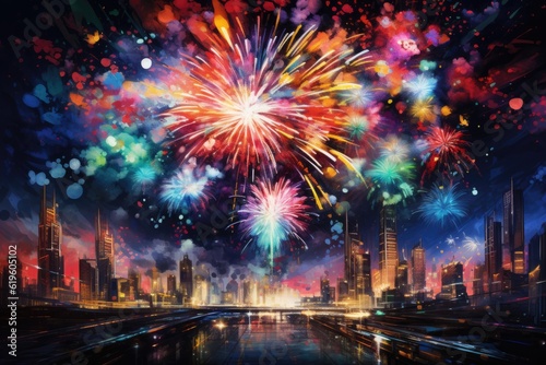 celebrating new year fireworks, Generative AI