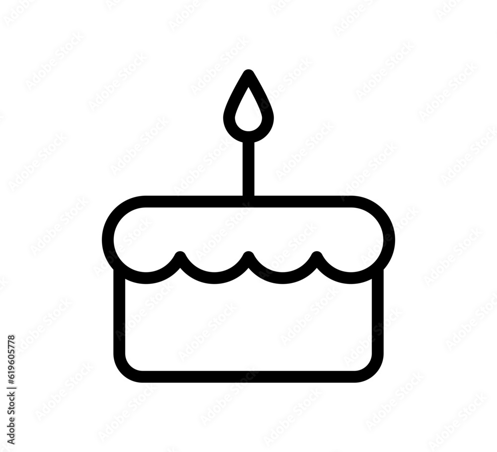Vector cake icon. Birthday cake illustration. Black line icon. Vector cake icon. Birthday cake illustration. Black line icon.