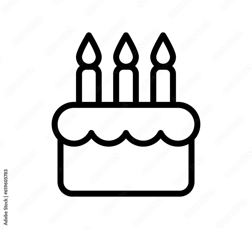 Vector cake icon. Birthday cake illustration. Black line icon. Vector cake icon. Birthday cake illustration. Black line icon.