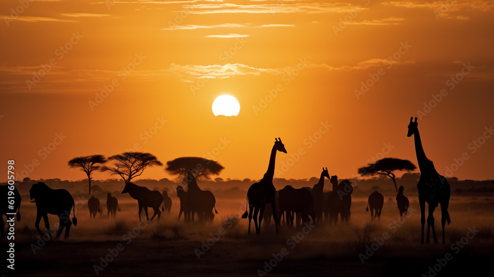 Illustration of african wildlife animals, kruger park - obrazy, fototapety, plakaty 