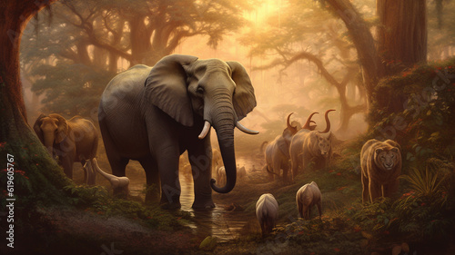 Illustration of african wildlife animals, kruger park