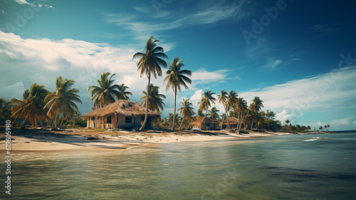 Dominican republic tropical island with palm trees, old beach town photo