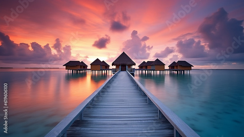 Luxury hotel in Maldives  ocean cabins  tropical island paradise