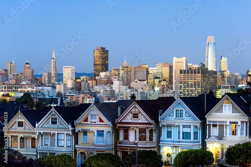 Iconic Painted Ladies Houses: Enchanting Panorama of San Francisco's Treasures on a Foggy Day, Captured in 4K Resolution