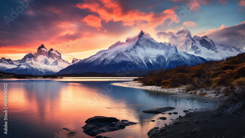 Patagonia mountain landscape in Argentina, mountain peaks and rivers © Artofinnovation