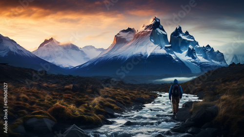 Patagonia mountain landscape in Argentina, mountain peaks and rivers © Artofinnovation