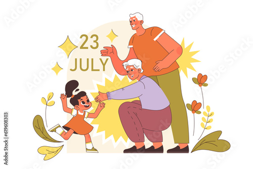 International grandparents day. Elderly people with grandchildren.