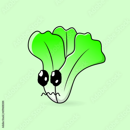 sad mustard greens mascot illustration. cartoon, emoticon, outline, color style. use for logo, sticker, print, icon, symbol