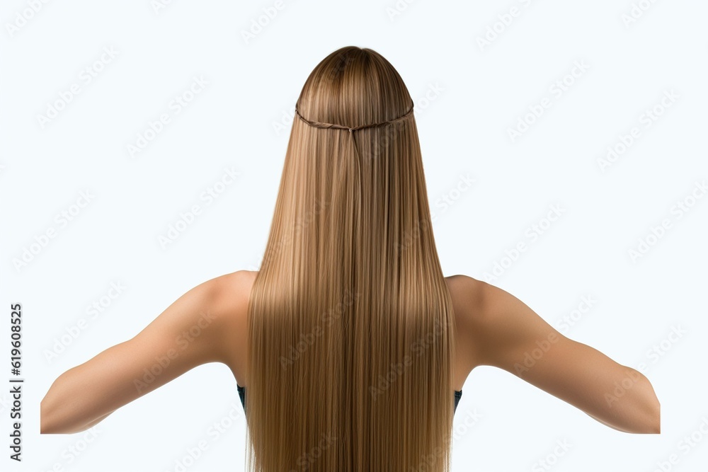 Naklejka premium BACK VIEW WOMAN, Long straight hair, isolated on white background, Generative ai