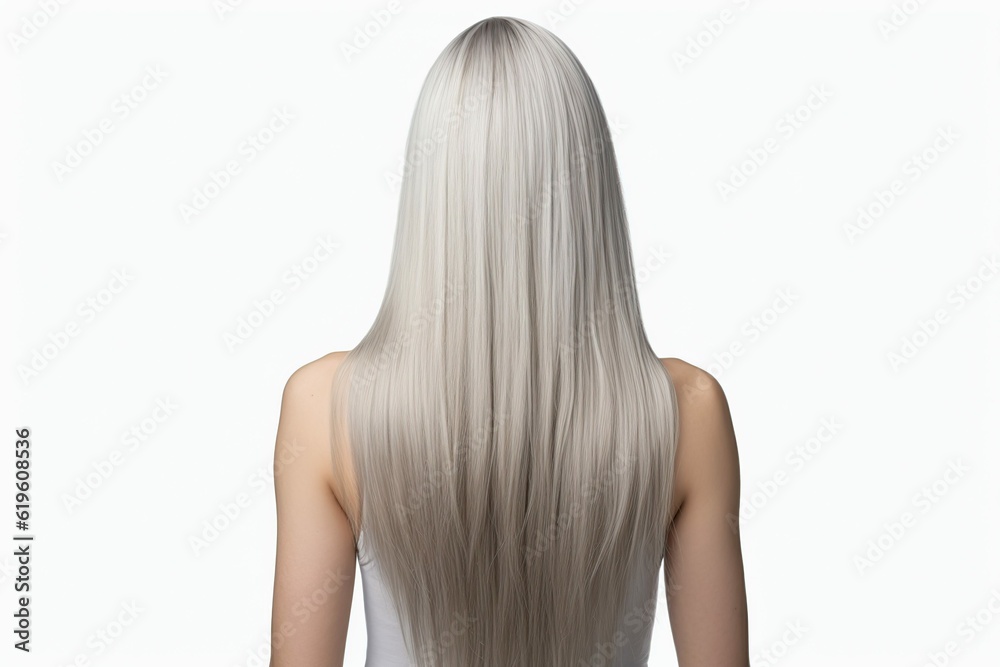 Obraz premium BACK VIEW WOMAN, Long straight hair, isolated on white background, Generative ai