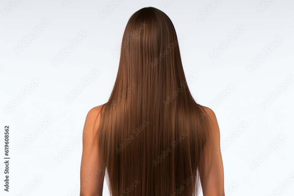 BACK VIEW WOMAN, Long straight hair, isolated on white background, Generative ai