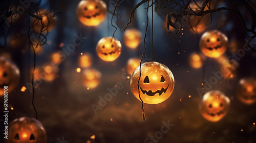 Pumpkin Patch Magic: Enchanting Halloween Bokeh with Flickering Shadows and Orange Hues. Generative AI