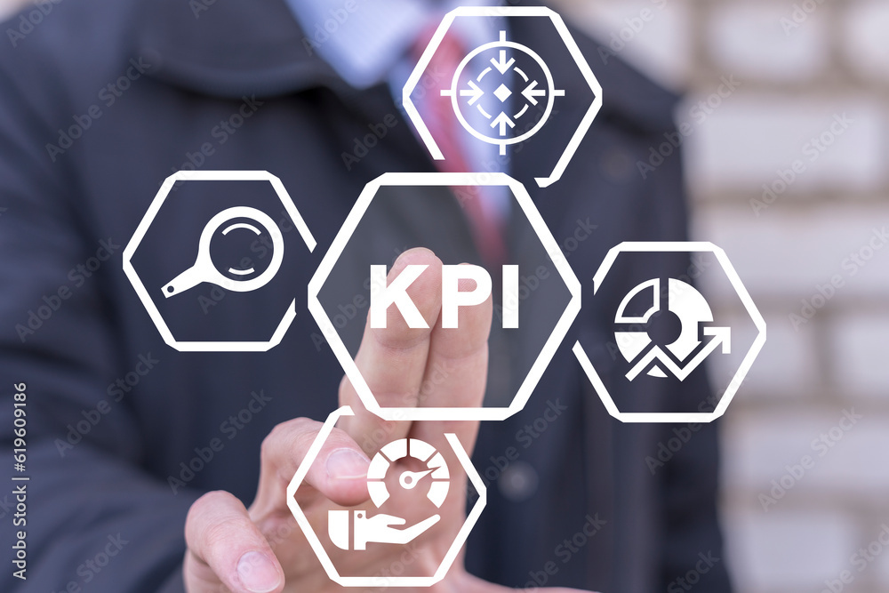 Businessman working on virtual touch screen of future presses abbreviation: KPI. KPI - Business Key Performance Indicators Business Concept. Businessman working on virtual touch screen of future presses abbreviation: KPI. KPI - Business Key Performance Indicators Business Concept.