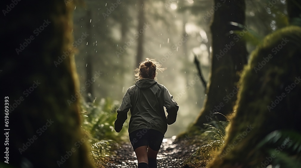 woman running in forest