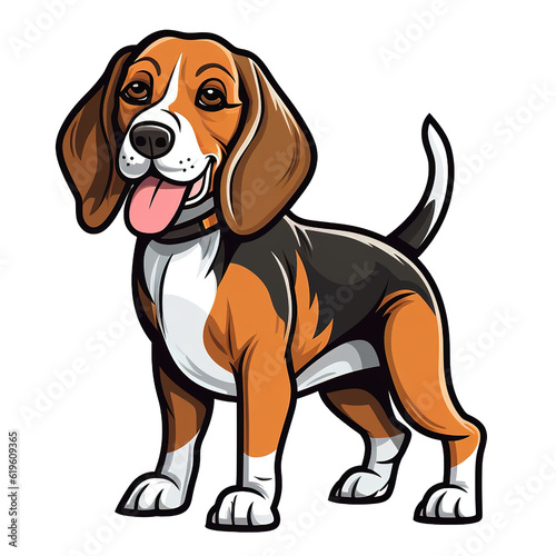 Cute standing Beagle dog cartoon character with bold line style illustration isolated transparent background. Digital illustration generative AI.