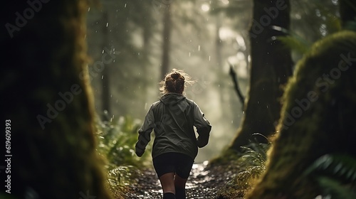 woman running in forest