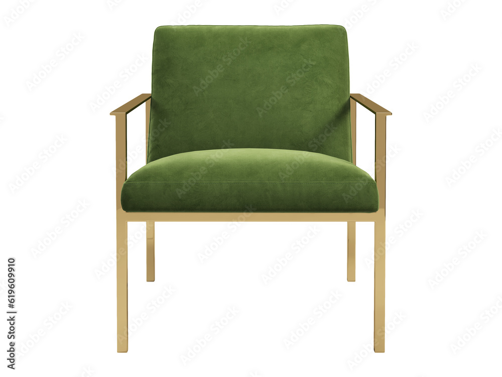 Modern green velvet upholstery armchair. 3d render. Modern green velvet upholstery armchair. 3d render.
