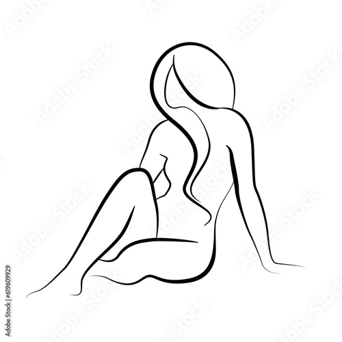 Sitting woman vector symbol in line style.