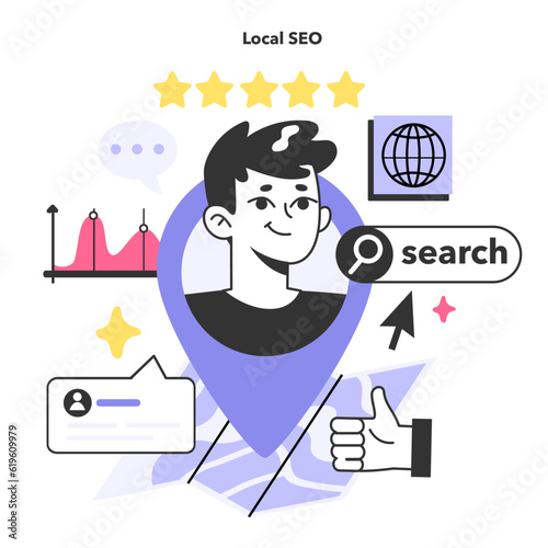 Local SEO optimization. Local search strategy helping small business