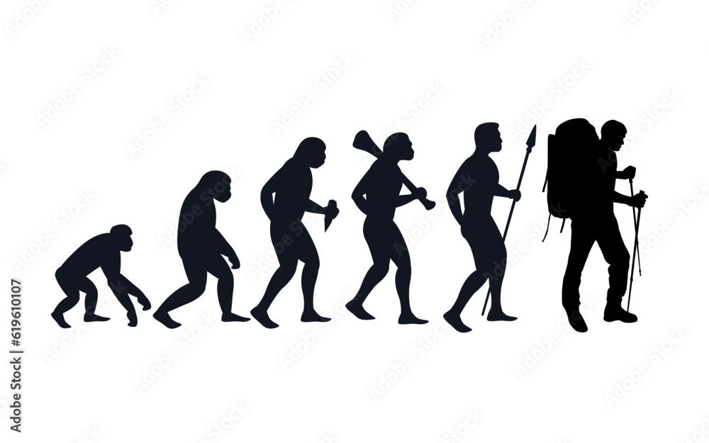 Evolution from primate to traveler. Vector sportive creative illustration