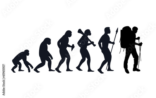 Evolution from primate to traveler. Vector sportive creative illustration