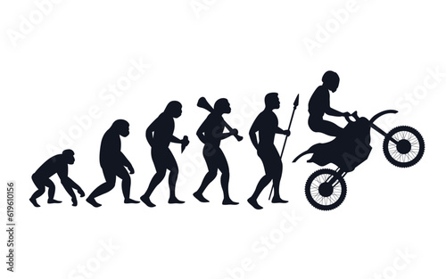Evolution from primate to motorcyclist. Vector sportive creative illustration