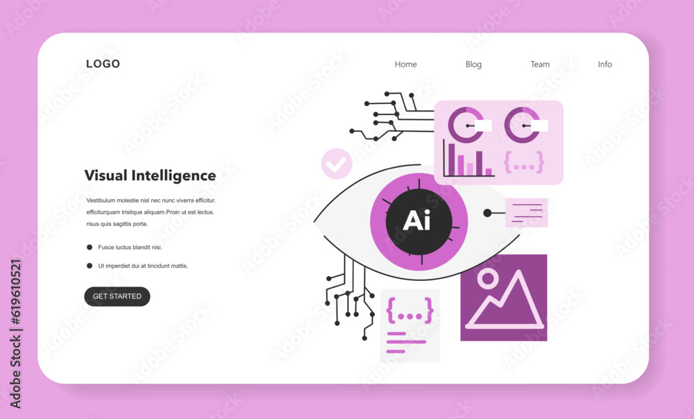 Fototapeta premium Visual intelligence web banner or landing page. Ai, self-learning