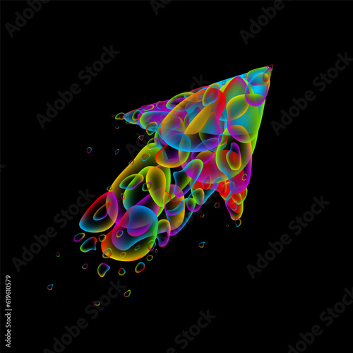 Vector arrow of rainbow bubbles on black background
