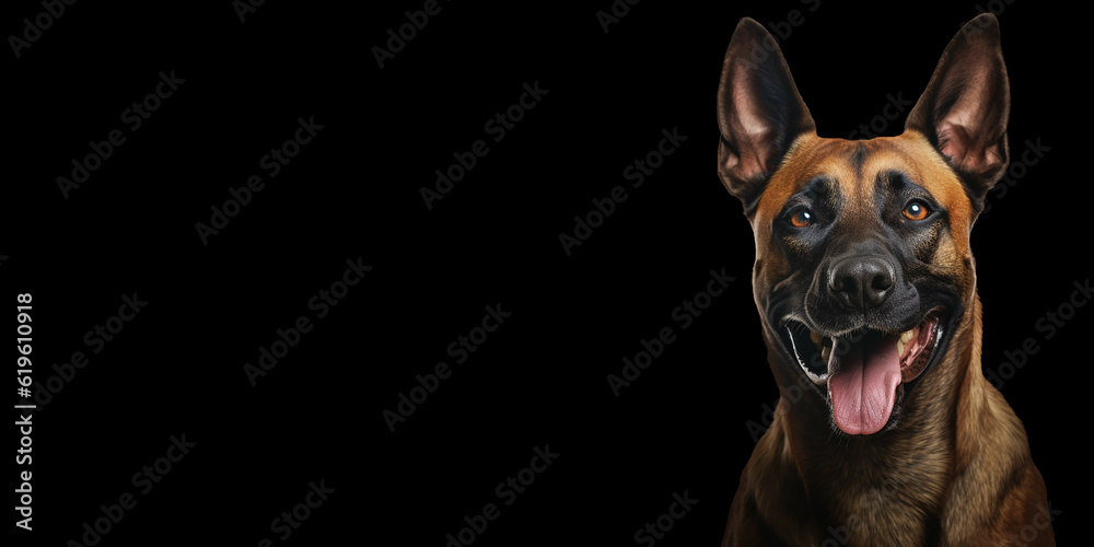Malinois dog on black background right