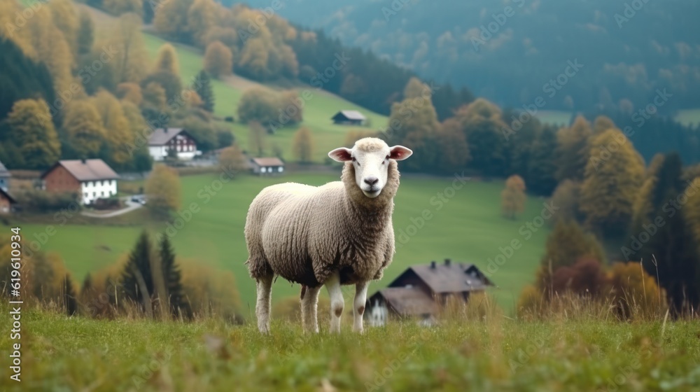 sheep on the farm. Neural network AI generated.