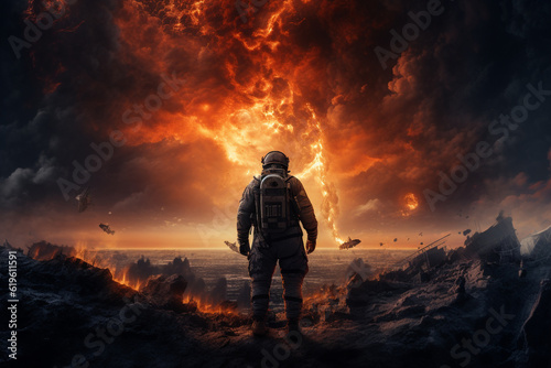 Astronaut watching the apocalypse