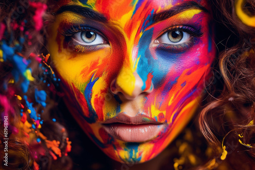 attractive woman in colorful mask