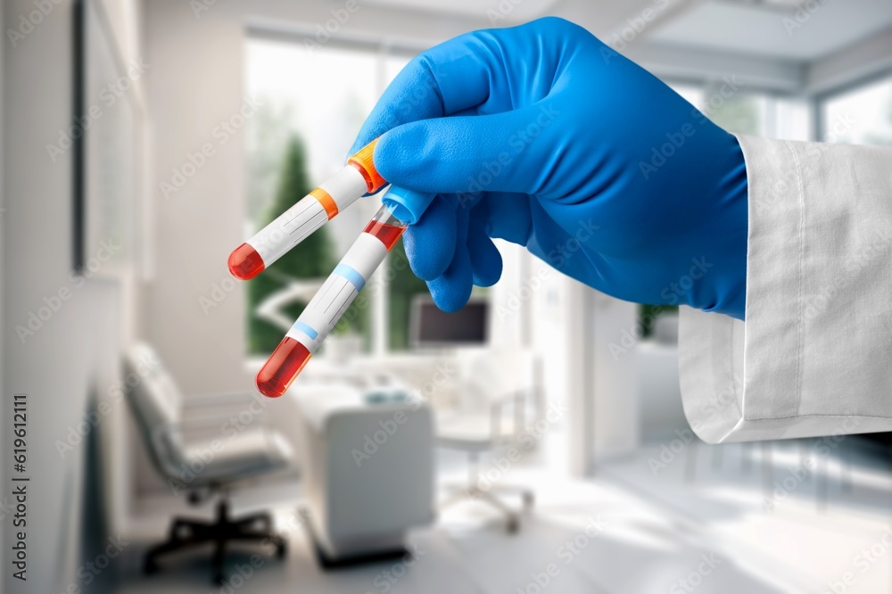 Medical laboratory. A scientist holds test tube, AI generated image Medical laboratory. A scientist holds test tube, AI generated image