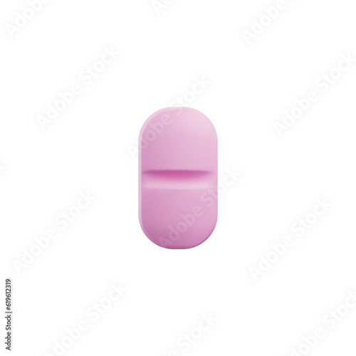 Pink realistic medical pill with cutting strip 3D style, vector illustration