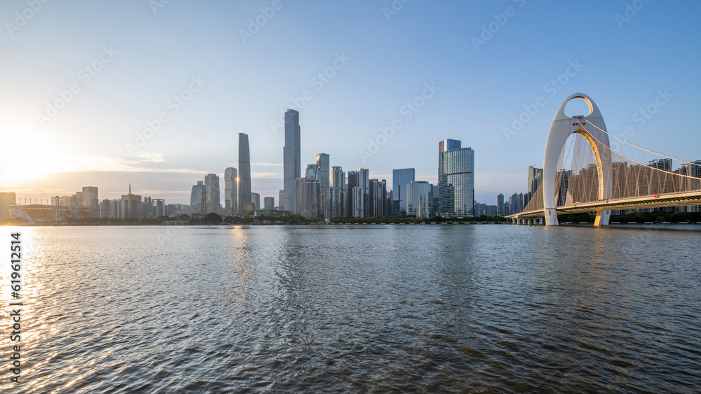 Naklejka premium Sunset Scenery of Guangzhou Urban Architecture Skyline