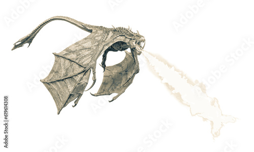 Naklejka magic dragon spiting fire side view