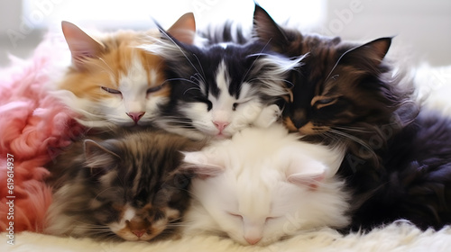 cats sleep in a ball on top of each other, generative ai