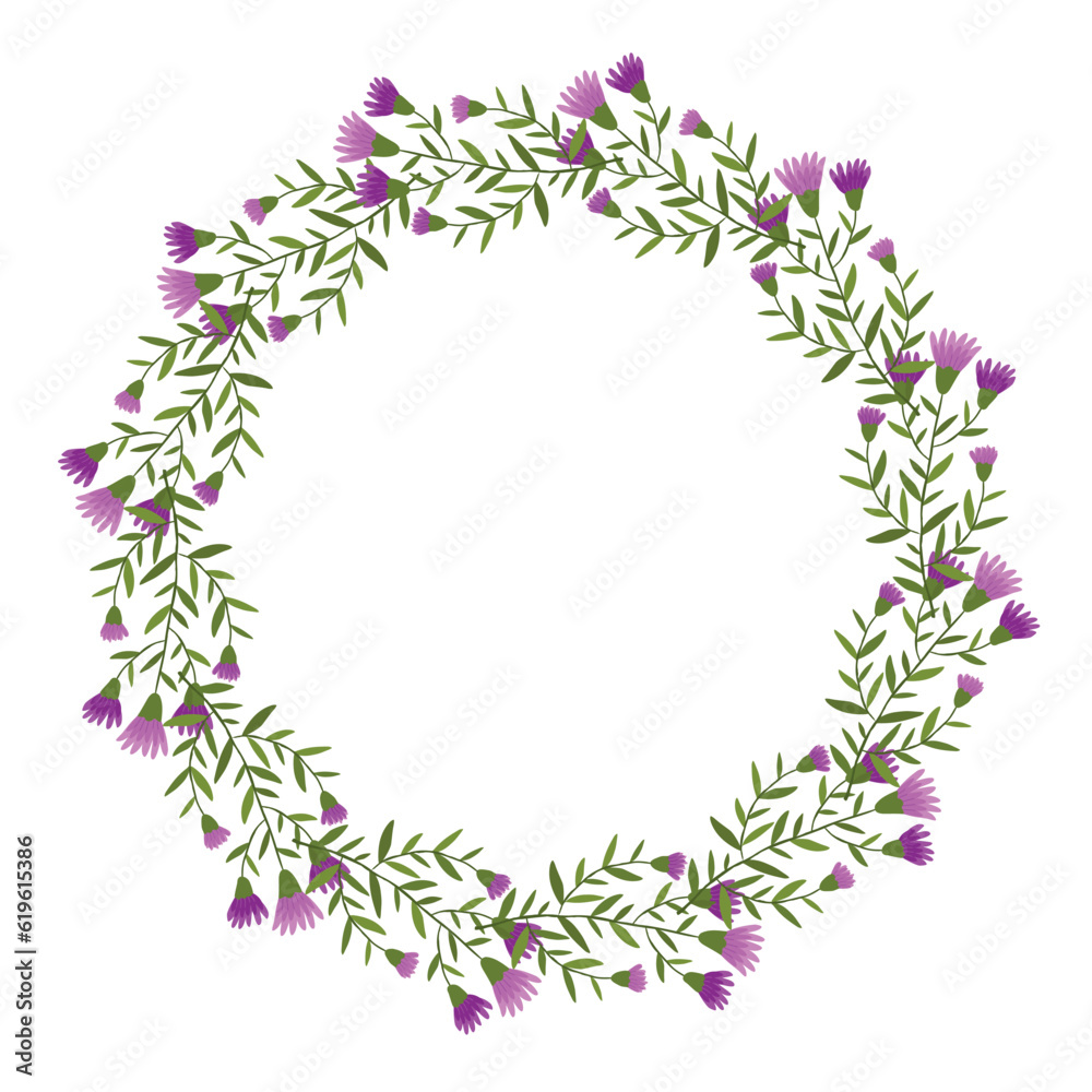 Cute hand drawn round frame with floral elements